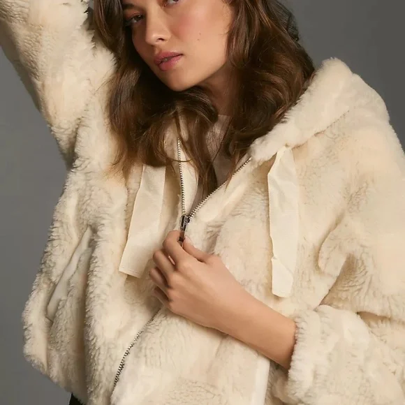 NWT Anthropologie Faux Fur Cropped Jacket Coat - Picture 2 of 9